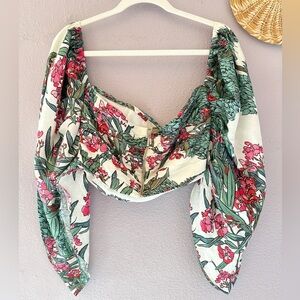 AZULU COLOMBIA Linen Floral Top European Summer Size Medium
